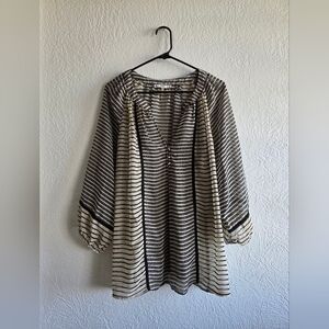 Sioni Black and Cream Striped Long Sleeve Dress